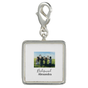 Bridesmaid bride squad name calligraphy photo gift charm