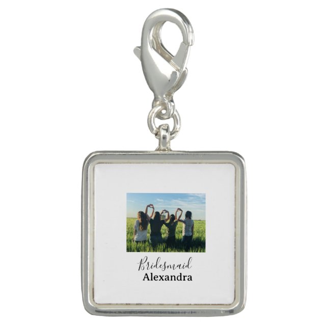 Bridesmaid bride squad name calligraphy photo gift charm (Front)