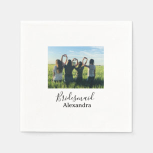 Bridesmaid bride squad name calligraphy photo gift napkins