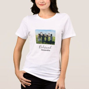 Bridesmaid bride squad name calligraphy photo gift Tri-Blend shirt