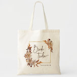 Bridesmaid Bride Tribe Wedding Tote Bag<br><div class="desc">Bridesmaid Bride Tribe Wedding Tote Bag. This elegant wedding tote bag features hand-painted watercolor burnt orange and terracotta leaves,  cream and beige dahlias,  and beautiful rust-colored roses with 'bride tribe' in an elegant hand lettering and bridesmaid's name for personalizing. Find matching items in the White Autumn Romance Collection.</div>