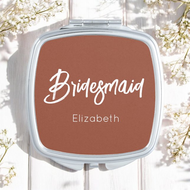 Bridesmaid Brown White Terracotta Bridal Shower Compact Mirror (Creator Uploaded)