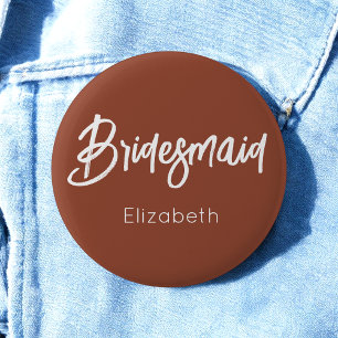 Bridesmaid Brown White Terracotta Wedding  Button