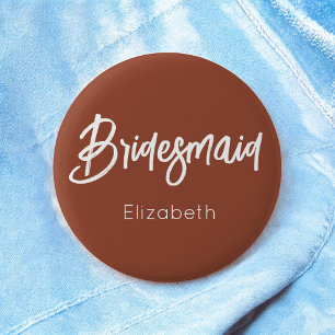Bridesmaid Brown White Terracotta Wedding Button