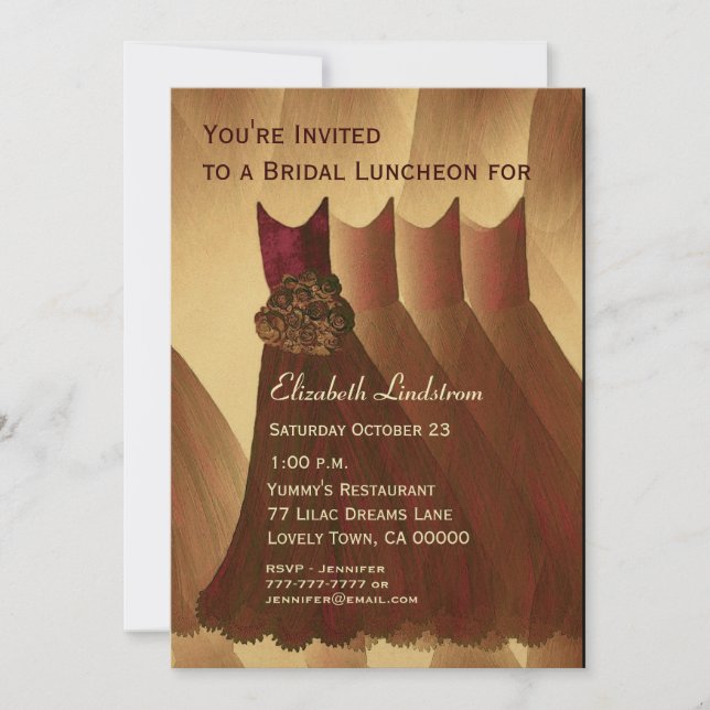 Bridesmaid Brunch Chocolate Gold Dresses Metallic Invitation (Front)