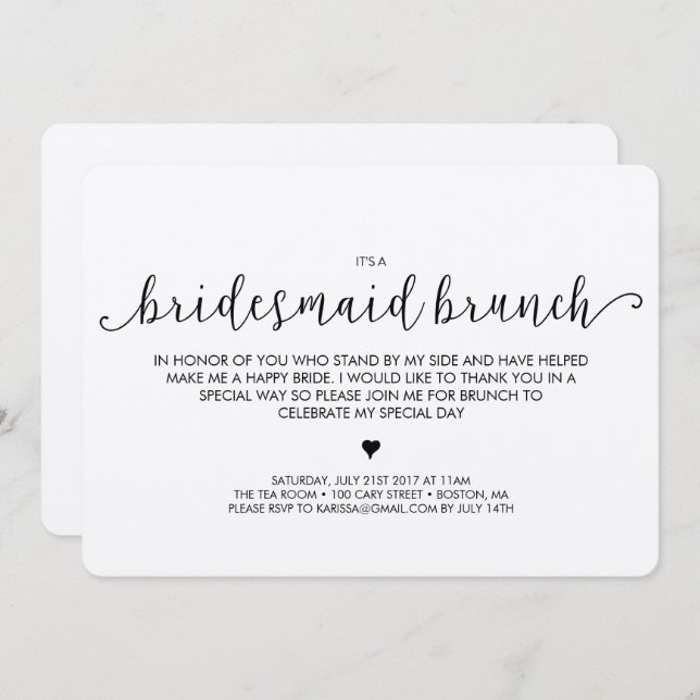 Bridesmaid Brunch Invitation - Kraft (Front/Back)