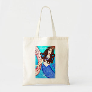 Bridesmaid brunette blue-tail mermaid tote bag