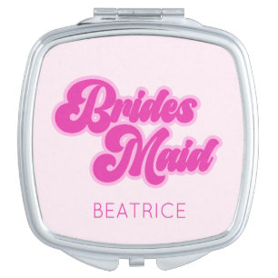 Bridesmaid Bubblegum Pink Retro Custom Name Compact Mirror