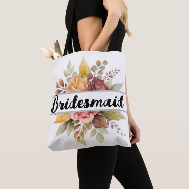 Bridesmaid Burgundy Floral Text Fall Wedding  Tote Bag (Close Up)