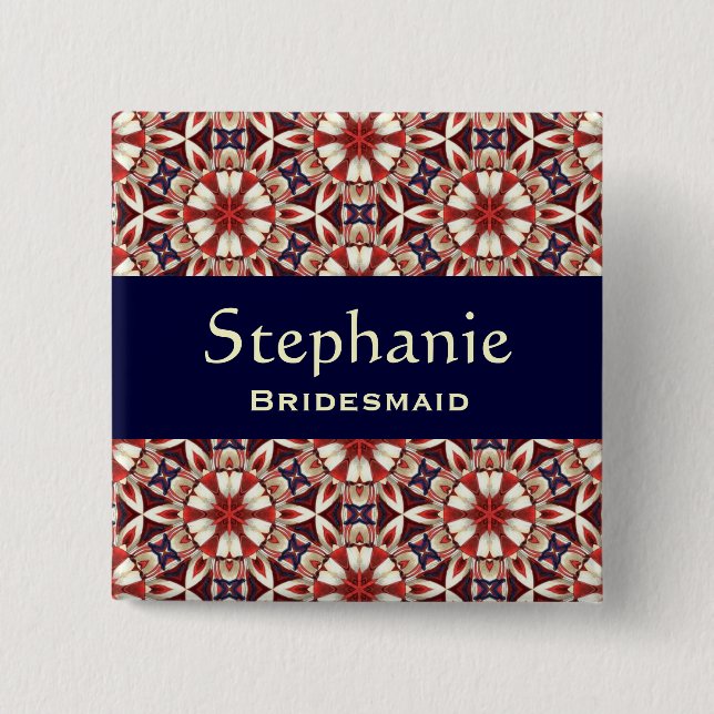 Bridesmaid Button Red Floral Pattern V2 (Front)