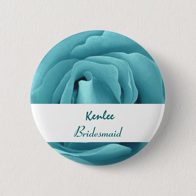 BRIDESMAID Button with AQUA BLUE Rose V03 (Front)