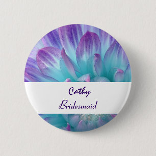 BRIDESMAID Button with AQUA PURPLE Dahlia V12