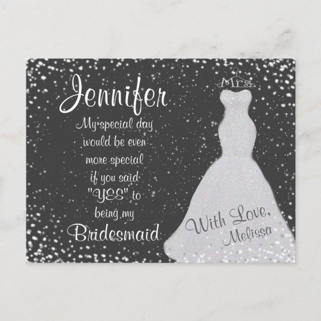 Bridesmaid Chalkboard Confetti Invitation Postcard (Front)