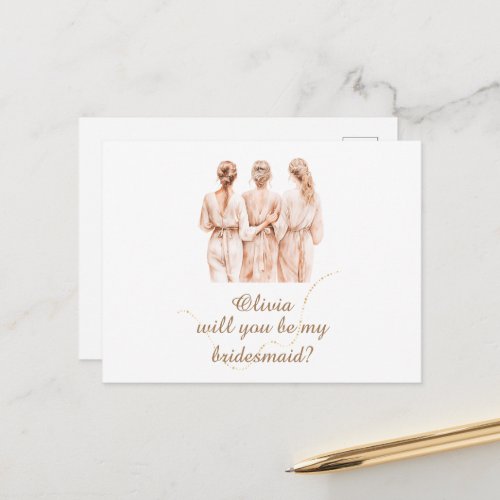 Bridesmaid champagne silhouette Proposal  Postcard