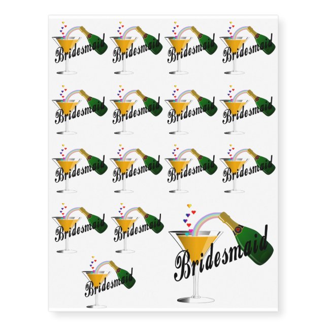 Bridesmaid Champagne Toast Temporary Tattoos (Front)