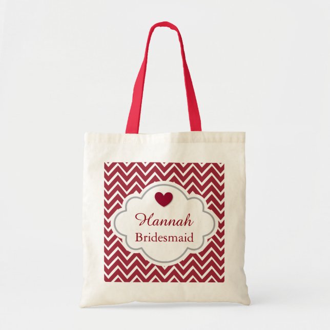 Bridesmaid Chevron Pattern Heart Accent RED A6 Tote Bag (Front)