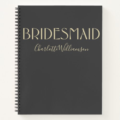 Bridesmaid Chic Black Gold Typography Name Wedding Notebook