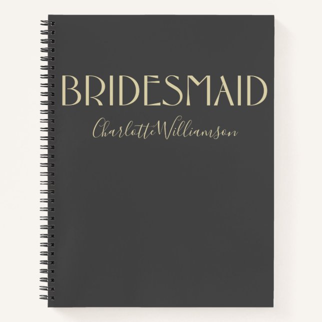 Bridesmaid Chic Black Gold Typography Name Wedding Notebook (Front)