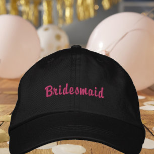 Bridesmaid Chic Hot Pink Black Embroidered Baseball Cap
