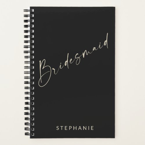 Bridesmaid Chic Minimalist Personalized Black Notebook