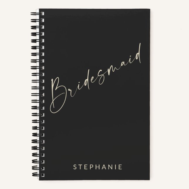 Bridesmaid Chic Minimalist Personalized Black Notebook (Front)