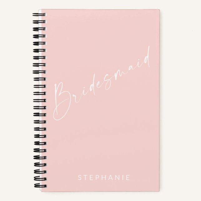Bridesmaid Chic Minimalist Personalized Blush Pink Notebook (Front)