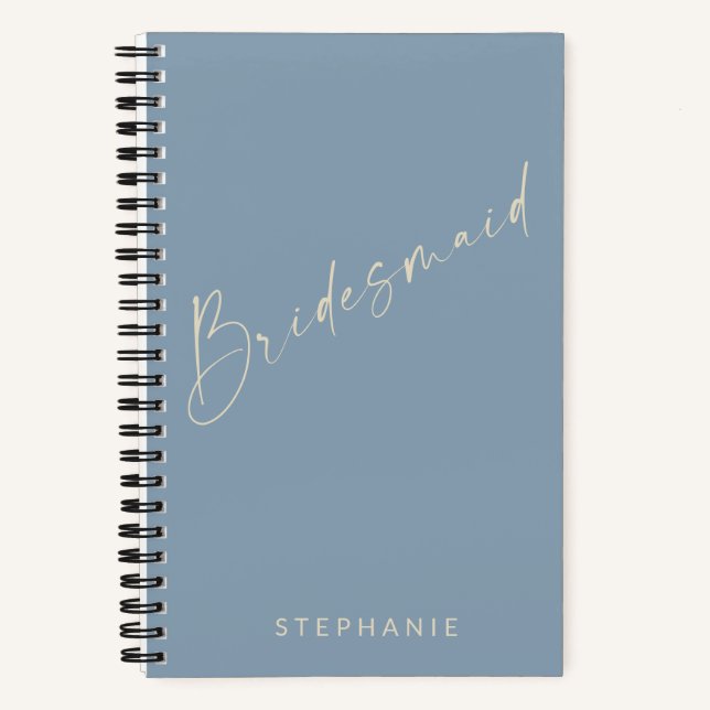 Bridesmaid Chic Minimalist Personalized Dusty Blue Notebook (Front)