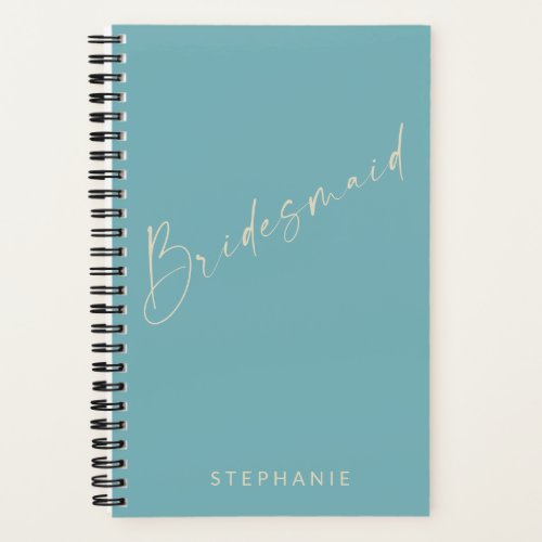 Bridesmaid Chic Minimalist Personalized Teal Blue Notebook