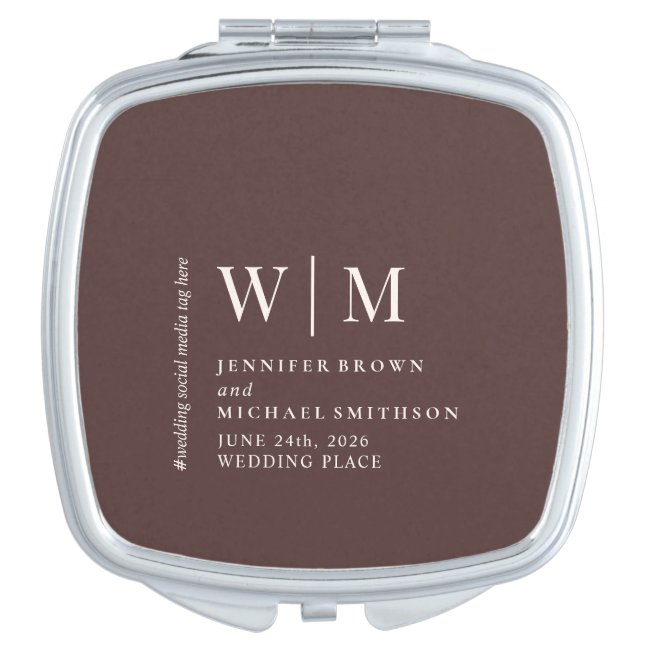 Bridesmaid Chocolate Brown Beige Formal Wedding Compact Mirror