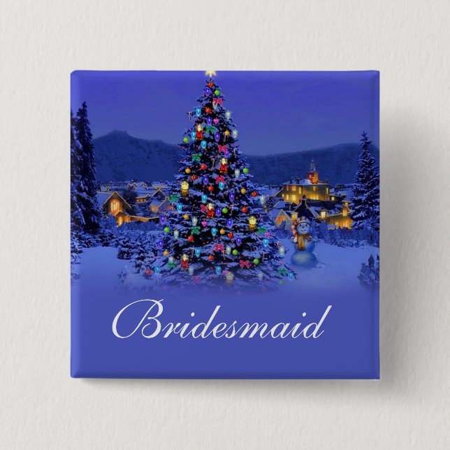 Bridesmaid  Christmas holiday wedding button. Pinback Button (Front)