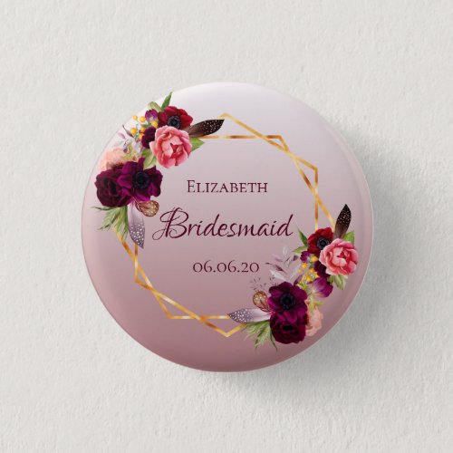 Bridesmaid cinnamon rose florals burgundy button