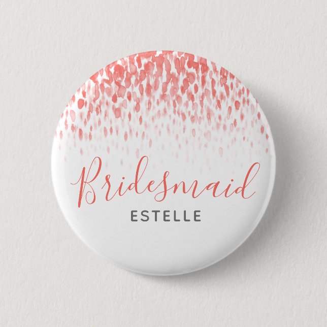 Bridesmaid coral abstract art wedding pin button (Front)