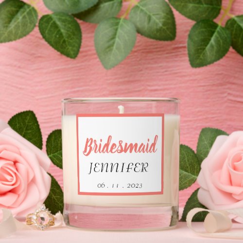 Bridesmaid Coral Stylized Name Scented Candle