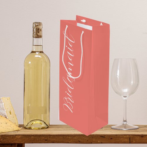 Bridesmaid Coral Stylized Script Wine Gift Bag
