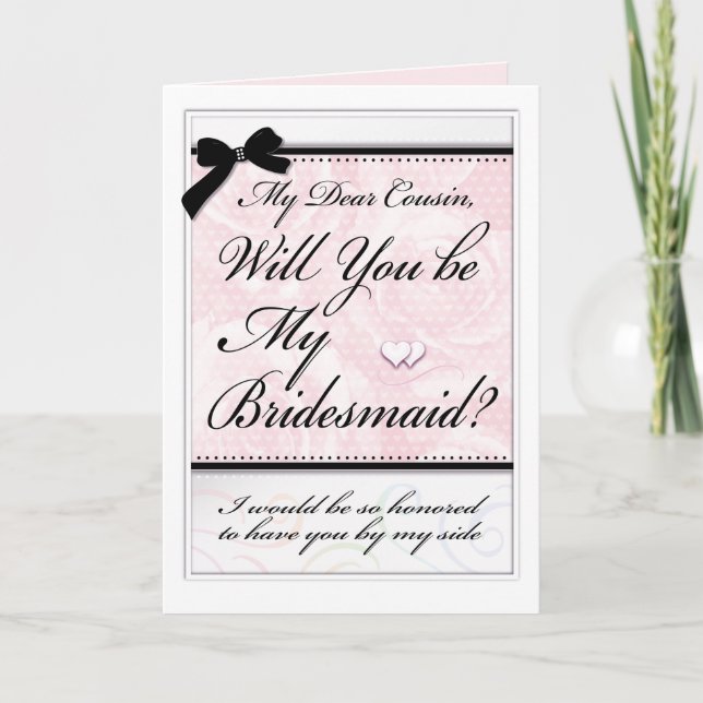 Bridesmaid Cousin Elegant Roses Hearts Bow Card (Front)