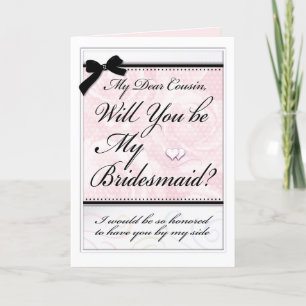 Bridesmaid Cousin Elegant Roses Hearts Bow Card