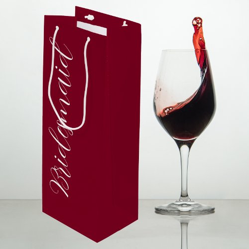 Bridesmaid Cranberry Stylized Script Wine Gift Bag