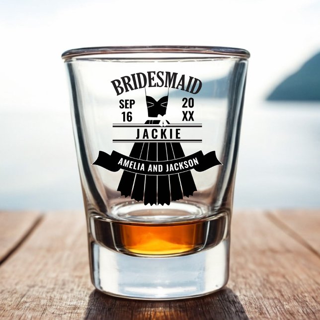 Bridesmaid Custom Dress Wedding Favor Shot Glass (Bridesmaid Dress Custom Wedding Shot Glass Gift)