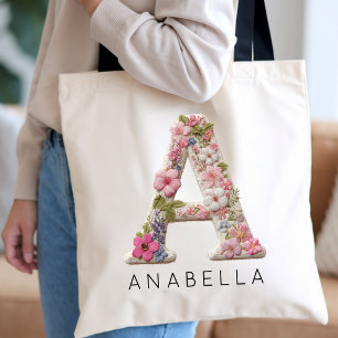 Bridesmaid Custom Monogram Floral Faux Effect Tote Bag