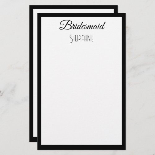 Bridesmaid Custom Name Black White Simple Wedding  Stationery