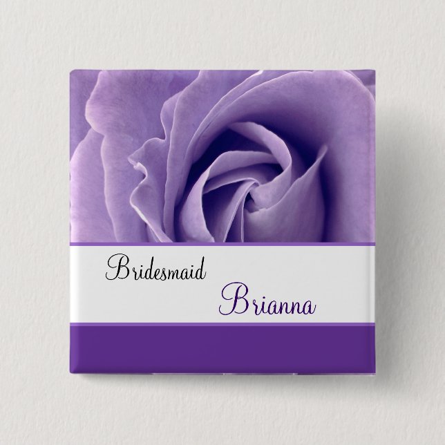 BRIDESMAID Custom Name Lavender Purple Rose Button (Front)