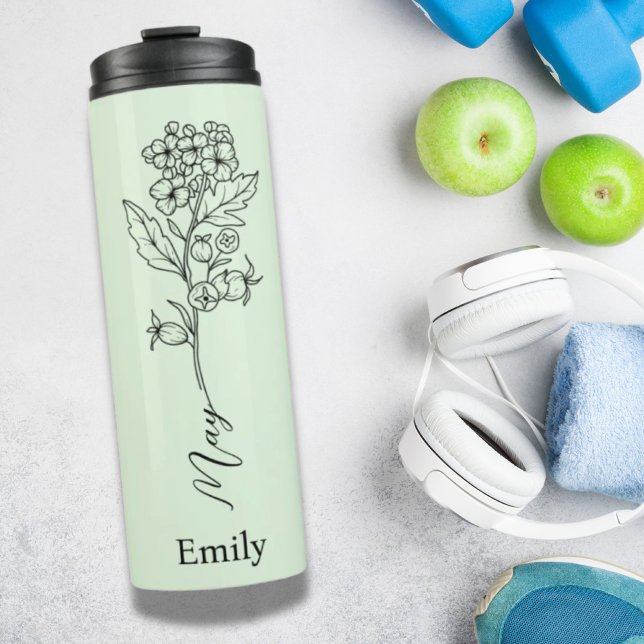 Bridesmaid Custom Name May Birth Flower Hawthorn Thermal Tumbler (Bridesmaid Custom Name May Birth Flower Hawthorn Thermal Tumbler)