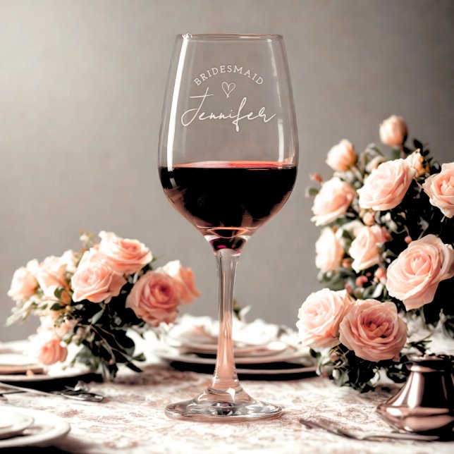 Bridesmaid Custom Personalised Name Wedding Party Wine Glass (Creator Uploaded)