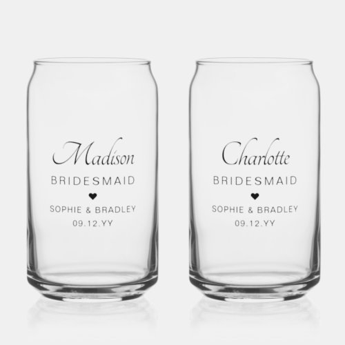 Bridesmaid Custom Personalised Names Wedding Party Can Glass