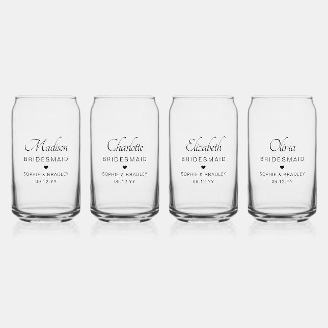 Bridesmaid Custom Personalised Names Wedding Party Can Glass (Front)