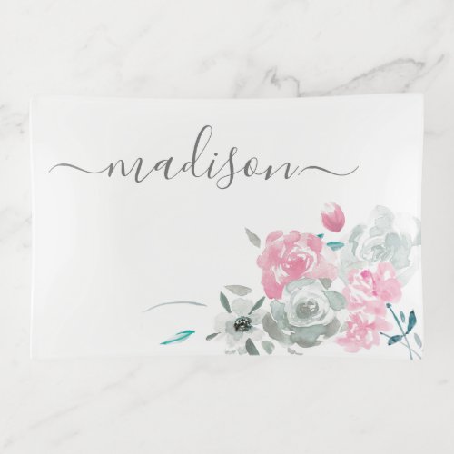 Bridesmaid Customized Watercolor Flower Trinket Tray