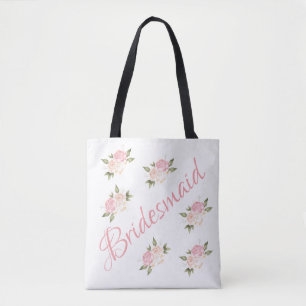 Bridesmaid Cute Pink Floral Script Tote Bag
