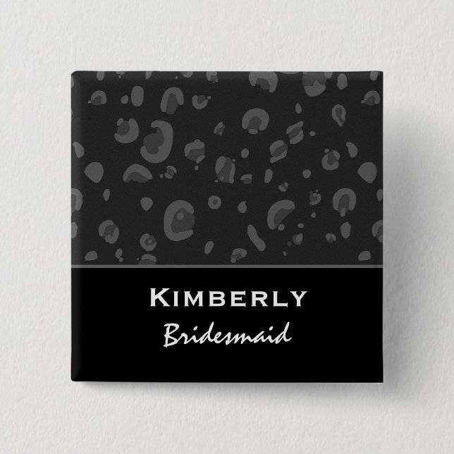 Bridesmaid Dark Gray and Black Leopard Confetti Button (Front)