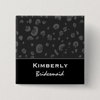 Bridesmaid Dark Gray and Black Leopard Confetti Button