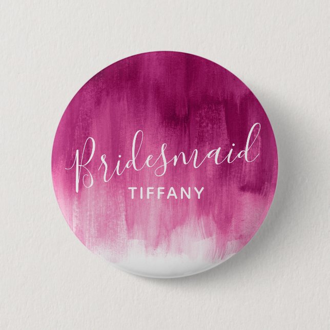 Bridesmaid dark pink abstract art wedding pin (Front)